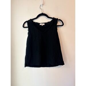 Kaileigh Linen Blend Sleeveless Top Black Size Medium Fringe Trim